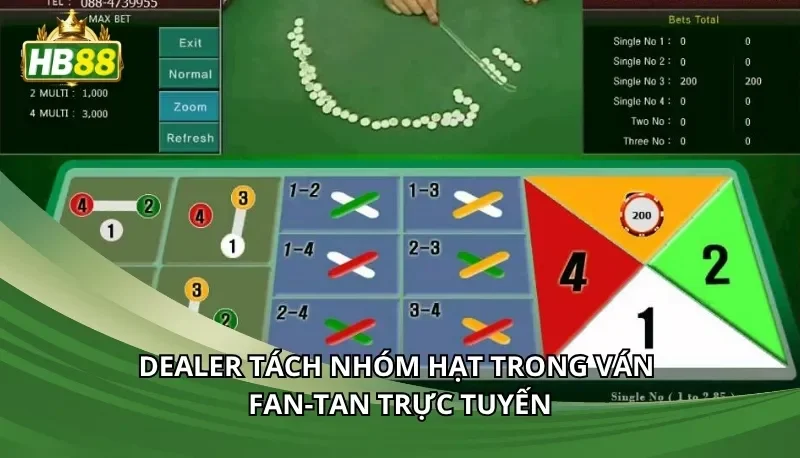 Dealer tách nhóm hạt trong ván Fan-tan trực tuyến
