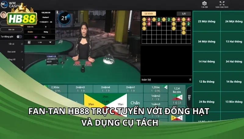 Fan-tan HB88 trực tuyến với đống hạt và dụng cụ tách