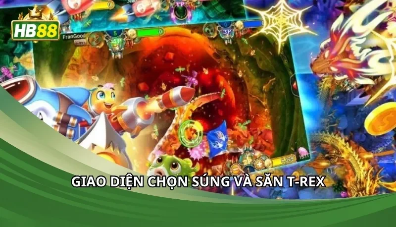 Giao diện chọn súng và săn T-Rex