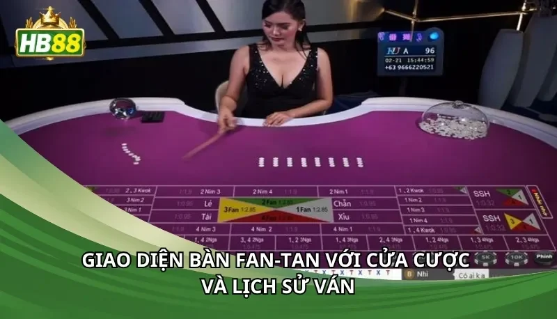 Giao diện bàn Fan-tan với cửa cược và lịch sử ván